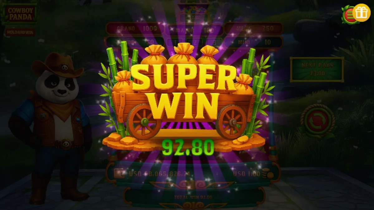 Cowboy Panda Hold & Spin slot machine gameplay
