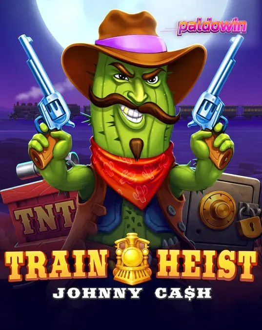 Isang makulay na eksena mula sa Train Heist Johnny Cash slot na nagpapakita ng mga simbolo ng cowboy at tren.